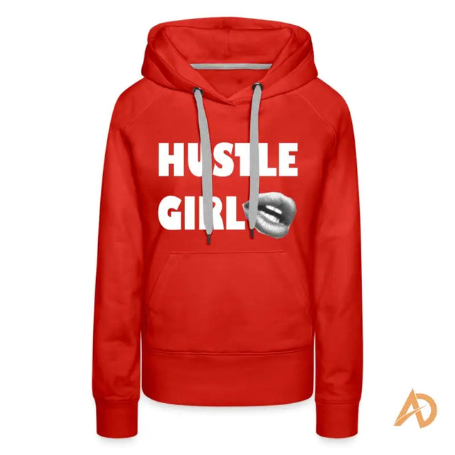 Red Empowering Girl Hustle Culture Hoodie for the modern woman showcasing determination