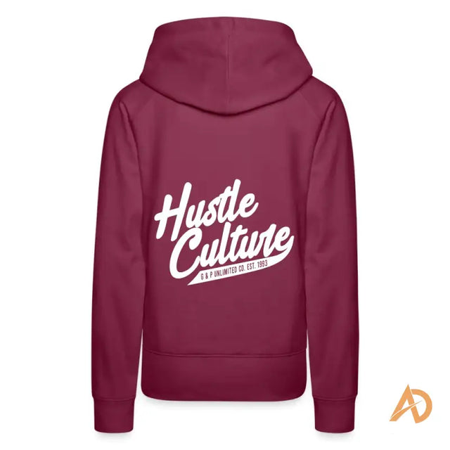 Maroon Empowerment Hoodie by Hustle Culture featuring white text design. Exclusive offering