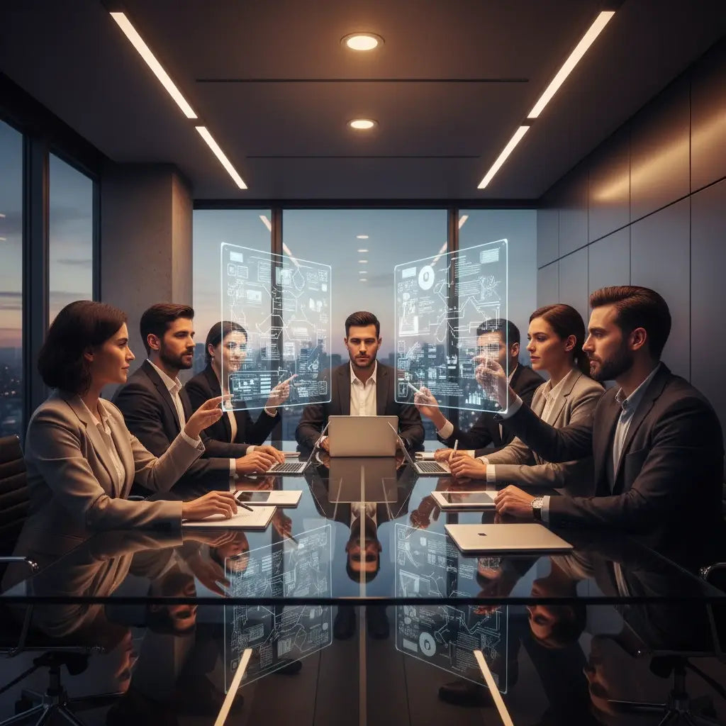 Sleek glass conference table for faith-fueled success in Christian entrepreneur coaching