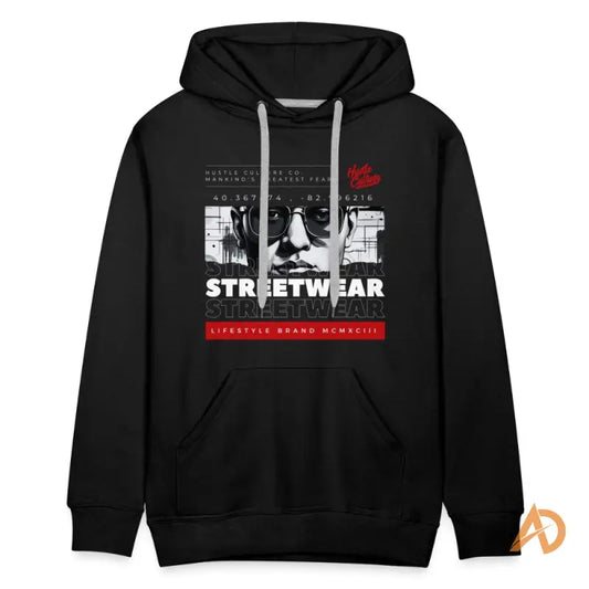 Black hoodie featuring streetwear design, embodying Fearless Ambition Hustle Culture