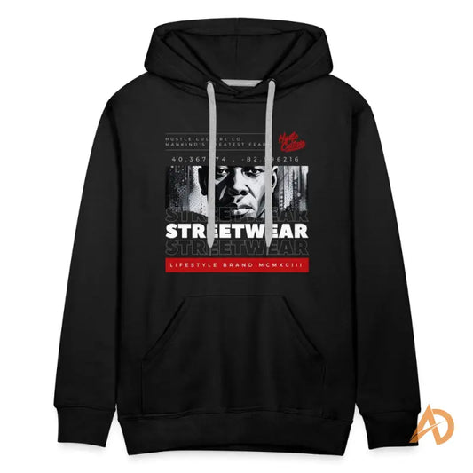 Black Fearless Ambition Hustle Culture Hoodie featuring a man in streetwear design