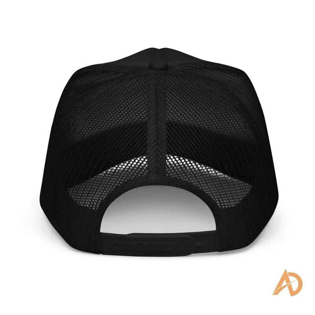 Black mesh-backed snap closure Foam Trucker Hat with matching color braid by Hustle Culture