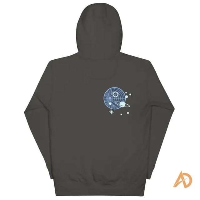 Charcoal gray Galaxy Forward Hoodie with space planets and stars design