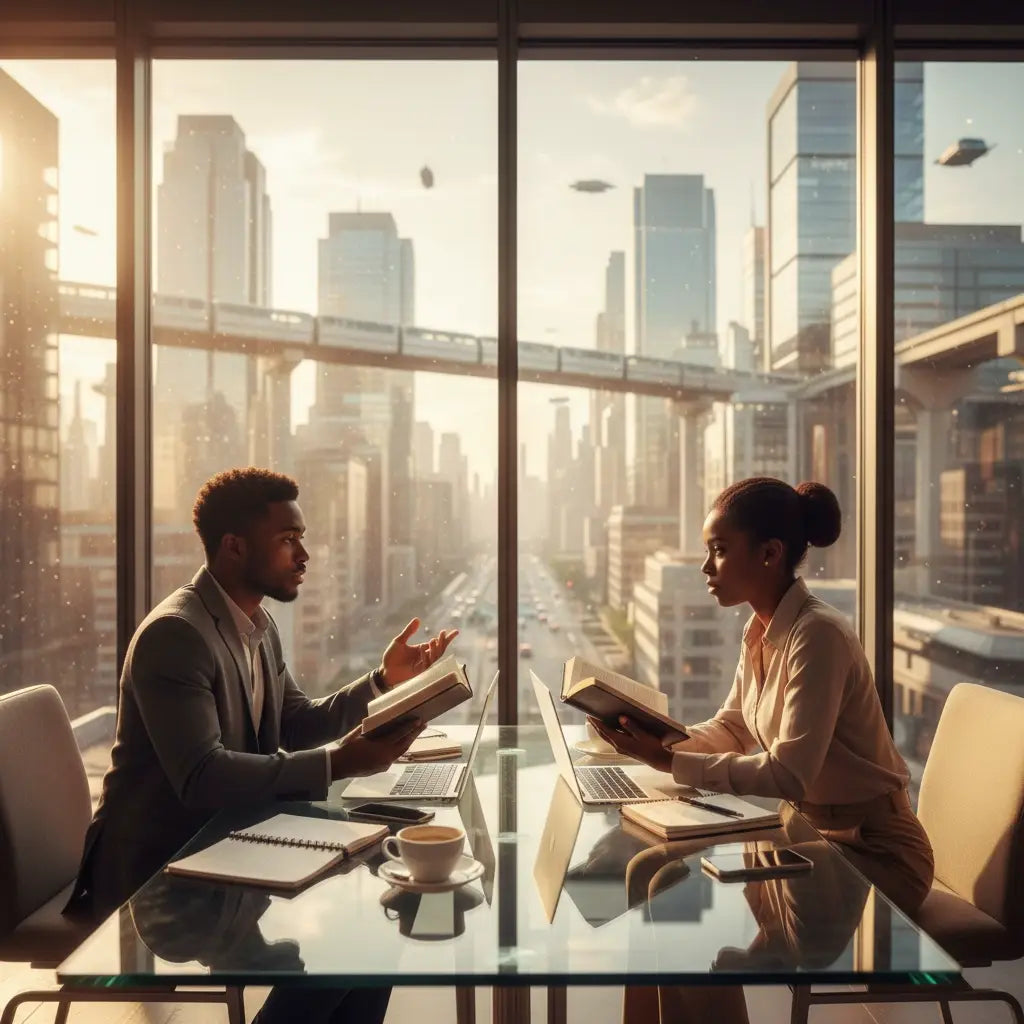 Modern reflective glass table in Avodah Dynamics Christian mentoring setting