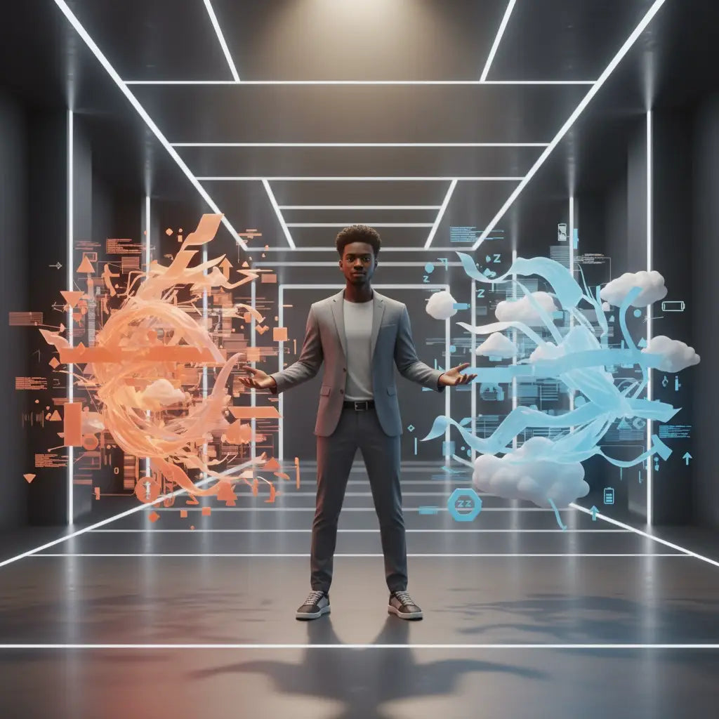 Man in gray blazer, black pants, white shirt embracing Sabbath time over hustle culture.