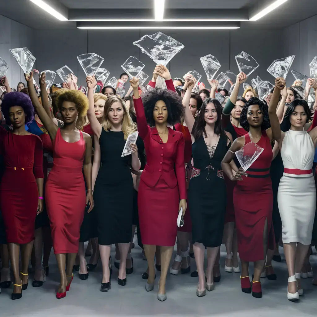 Women in red and black dresses showcasing leadership styles in hustle culture.