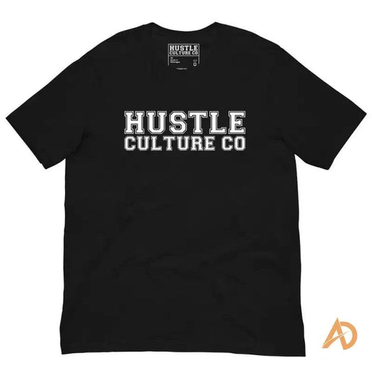 Black Hustle Culture Varsity T-shirt made from ring-spun cotton, showcasing hustle culture