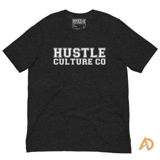 Hustle Culture Varsity T-shirt in black, crafted from premium ring-spun cotton