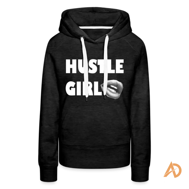 Black Hustle Girl Hoodie with white text, embodying empowerment for the modern woman