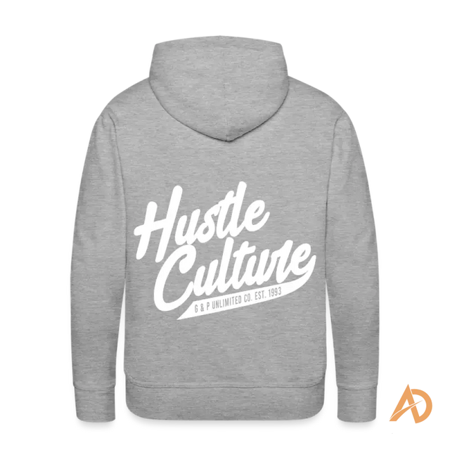 Grey Hustle City Hoodie featuring white text for an urban style of unstoppable ambition