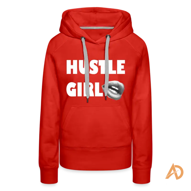 Red Hustle Girl Hoodie for the modern woman, embodying empowering hustle culture