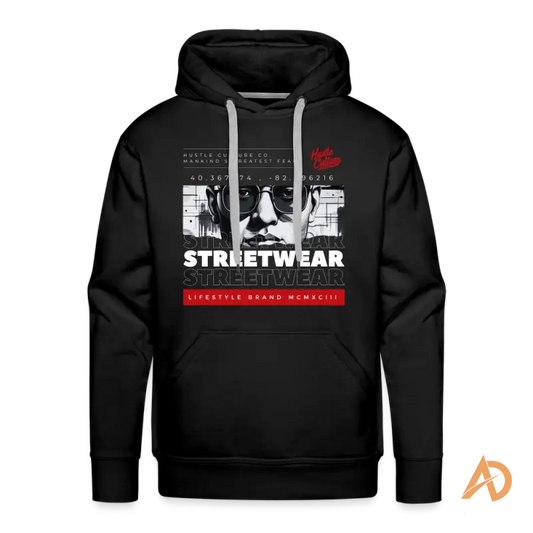 Black Hoodie Sweatshirt featuring Hustle Culture graphic design and fearless ambition theme