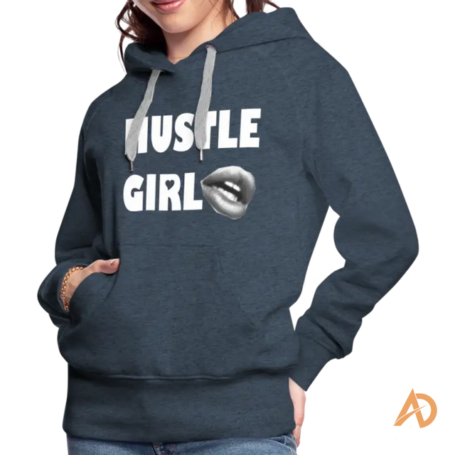 Navy blue empowering girl hoodie with HUSTLE GIRL text for the modern woman