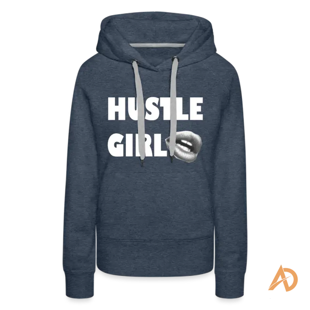 Navy blue Hustle Girl Hoodie featuring white text, perfect for modern women’s hustle culture