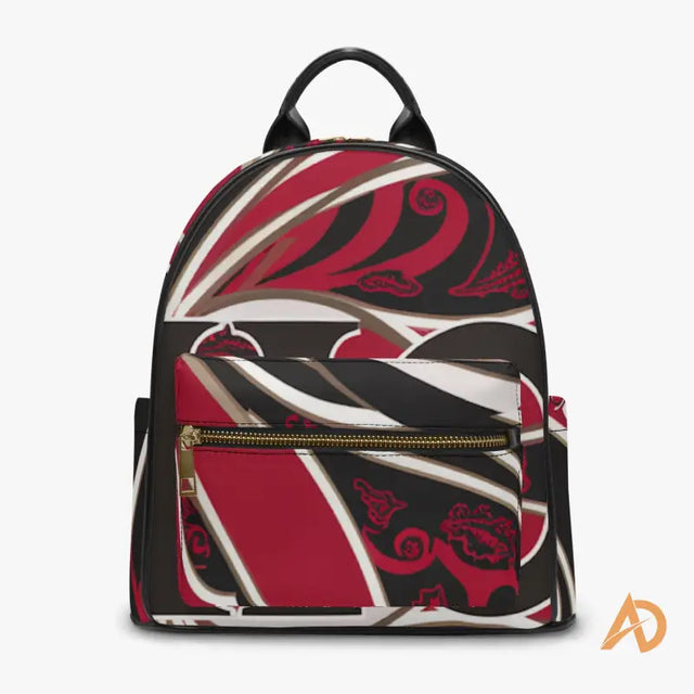 Stylish Hustle Culture Paisley Backpack featuring red, black, and white abstract pattern