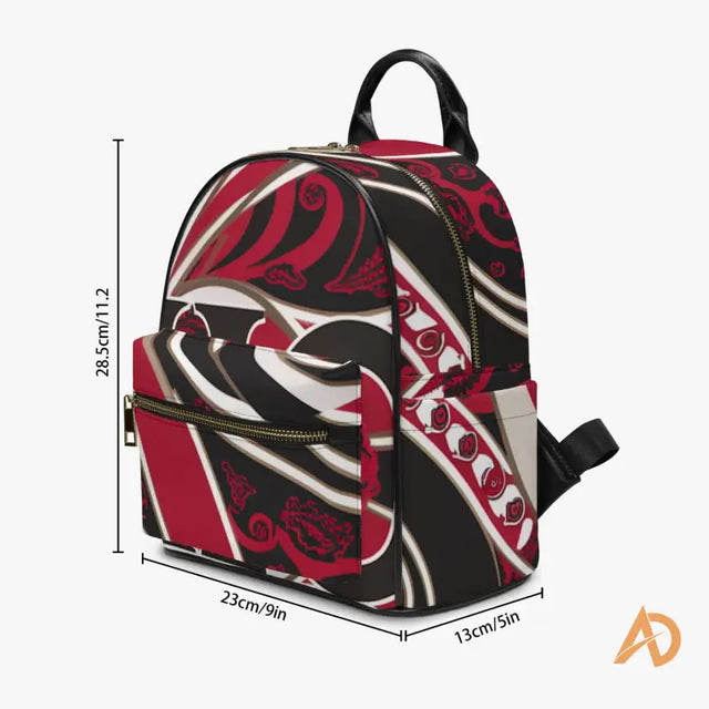 Stylish Hustle Culture Paisley Backpack featuring a red, black, and white design