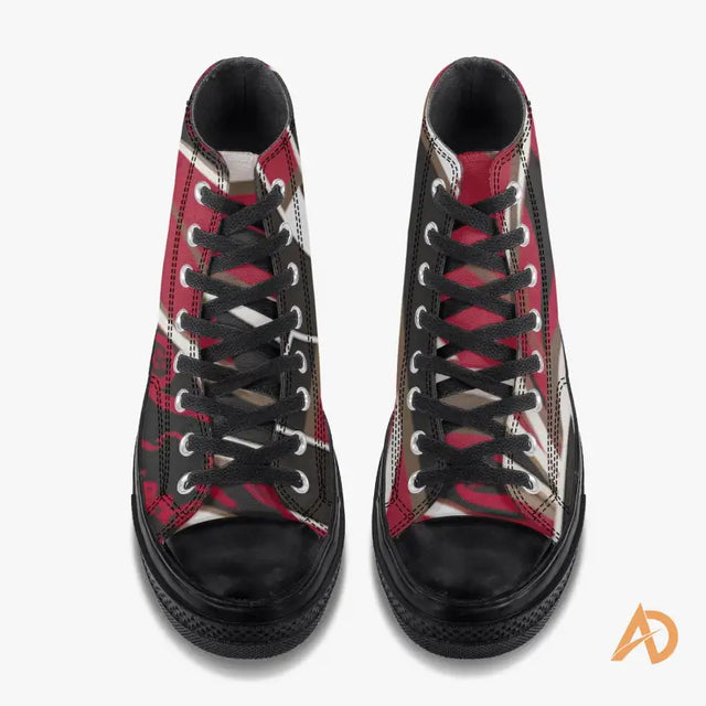 High-top sneakers with red plaid pattern and black laces from Hustle Culture Paisley High-Tops