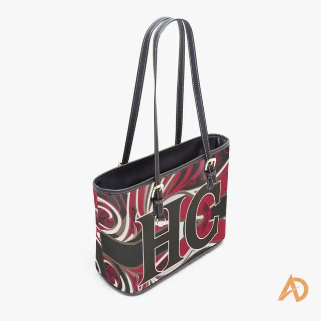 Black and red patterned Hustle Culture Paisley Large Tote Bag with leather handles