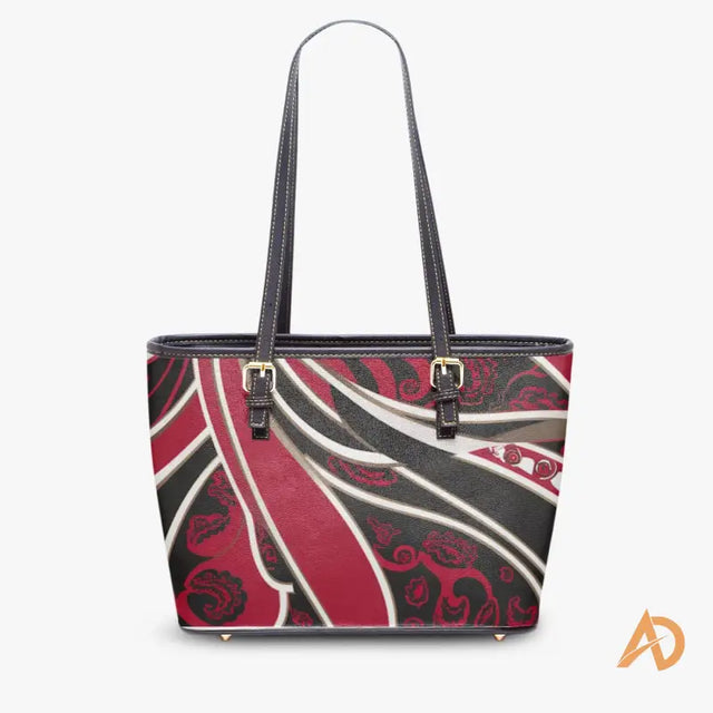 Stylish Hustle Culture Paisley Large Tote Bag with red, black, and white swirling pattern