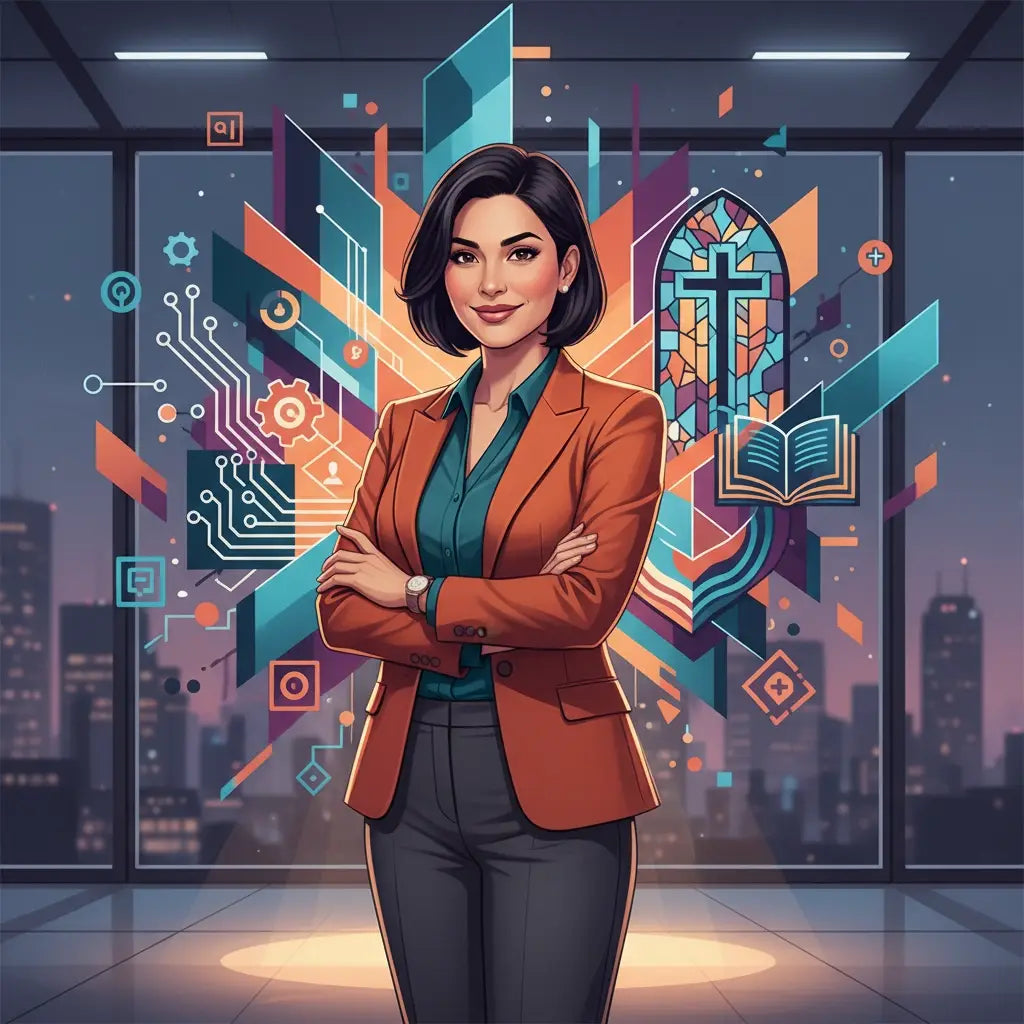 Man in brown blazer, teal shirt, black pants on God’s design circuit board, for Christian coaching and spiritual growth.