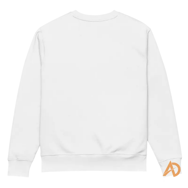 White organic cotton Kingdom Come Sweatshirt by Hustle Culture co with orange logo