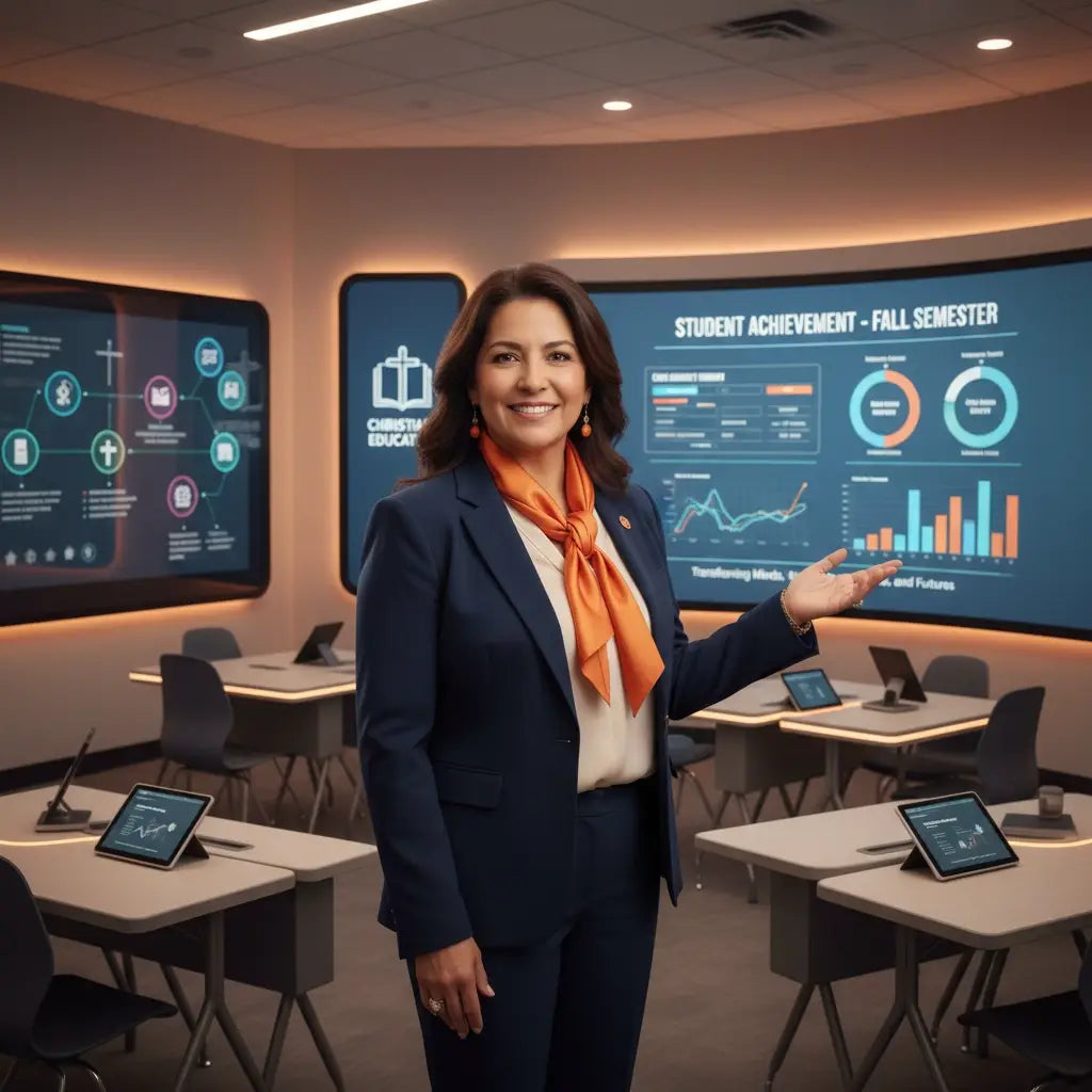 Modern blue suit jacket with orange scarf and white shirt for transforming christian education
