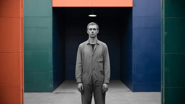 A man in a grey jumpsuit.