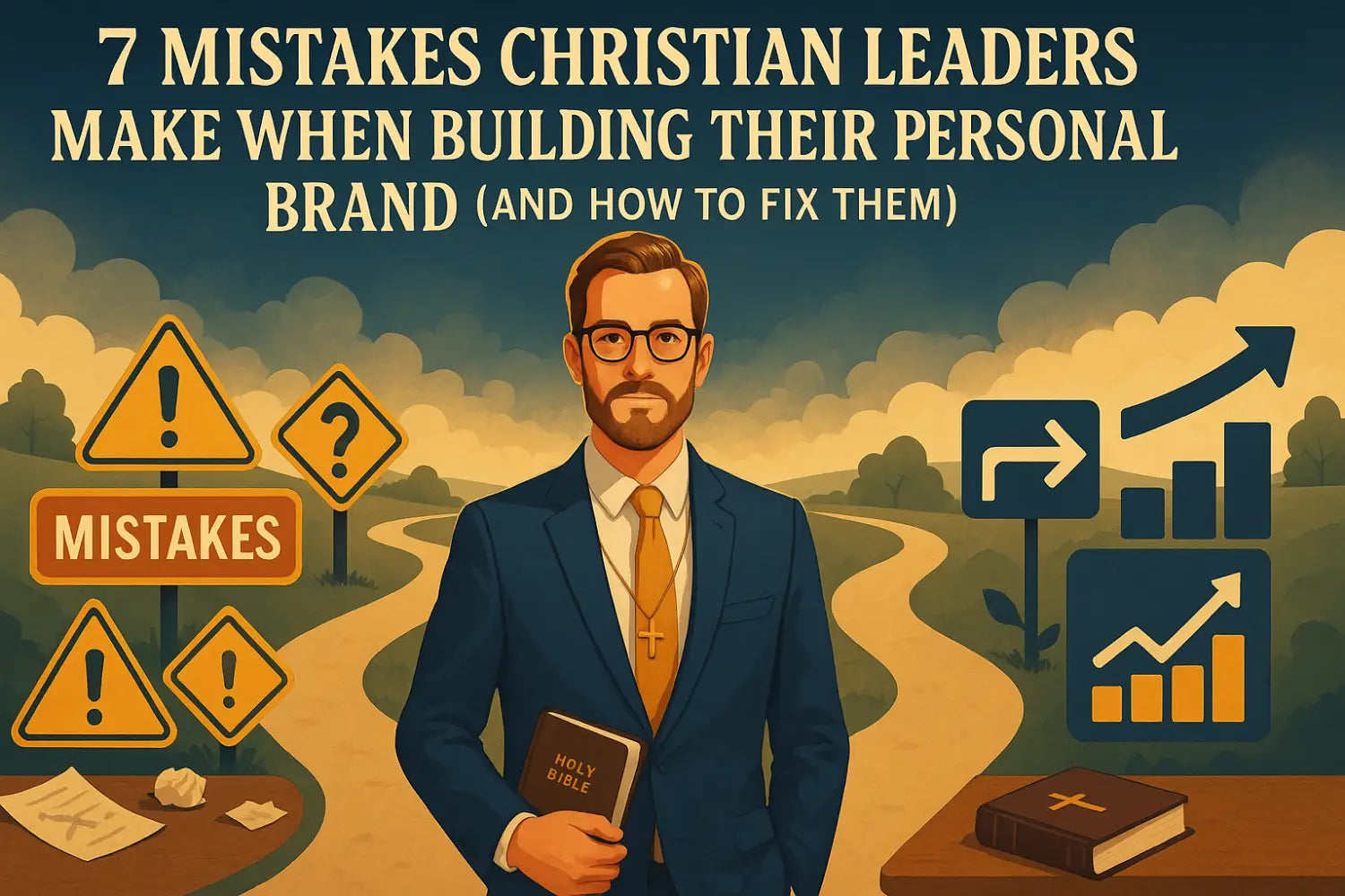 Christian leader in a suit holding a Bible, exemplifying personal branding and faith
