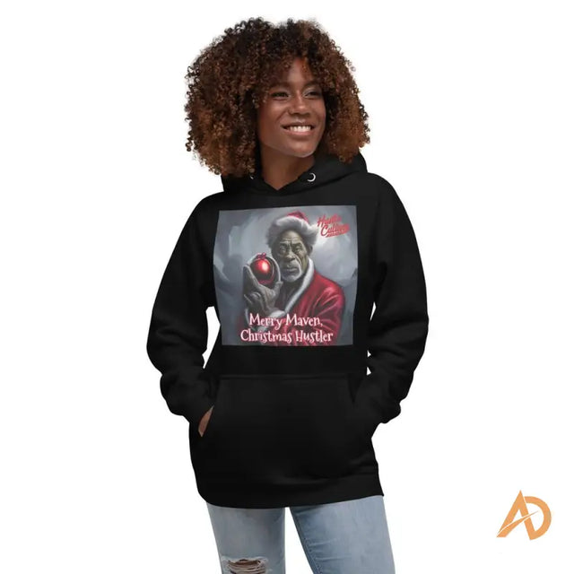 Black hoodie with a horror-themed Christmas graphic from Merry Maven by Hustle Culture