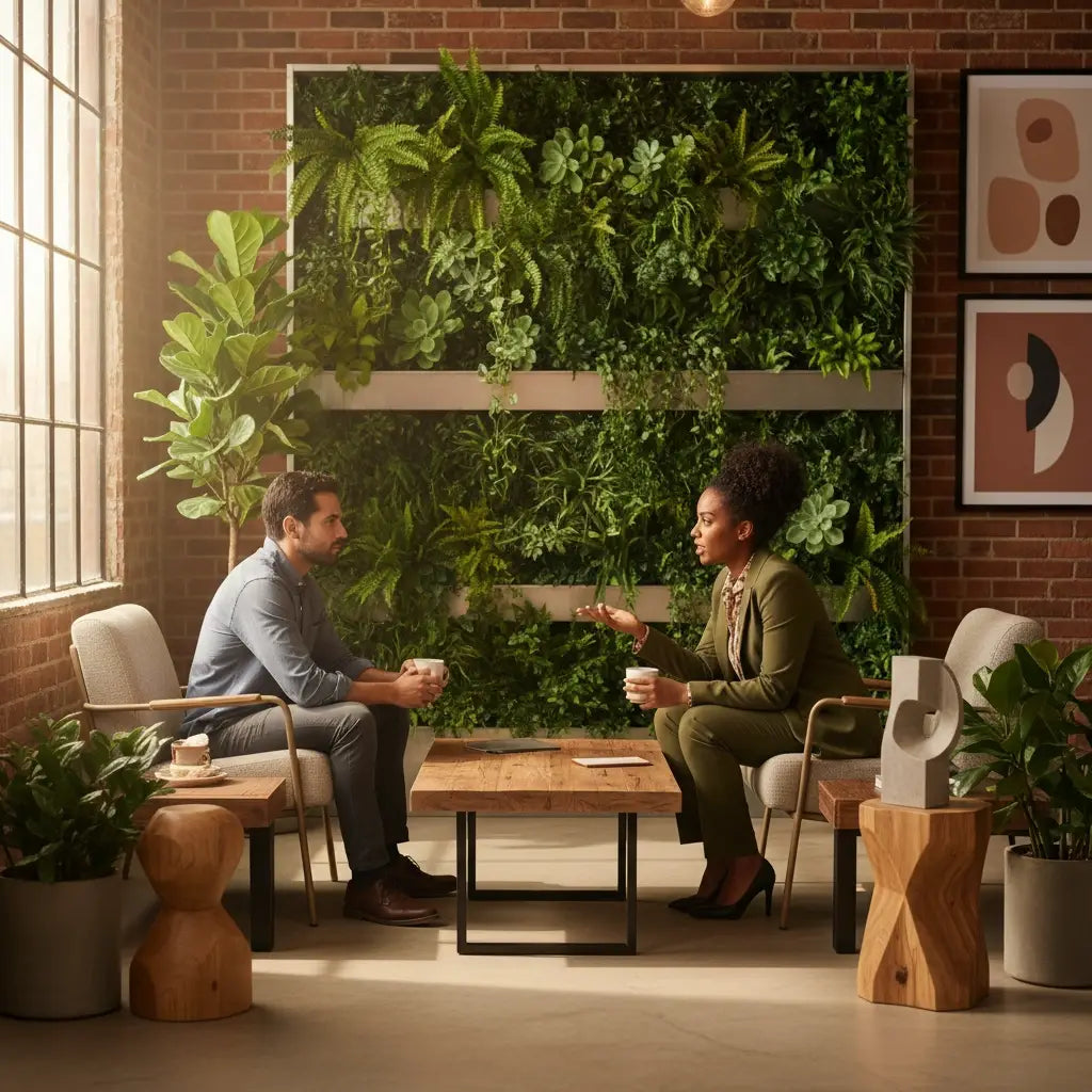 Faith-integrated green vertical garden wall in professional life