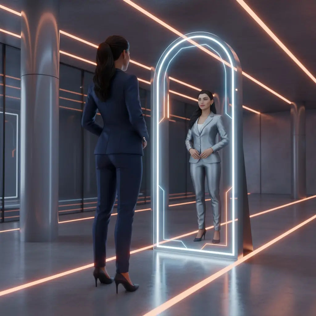 Futuristic neon archway mirror in Christian coaching for character development