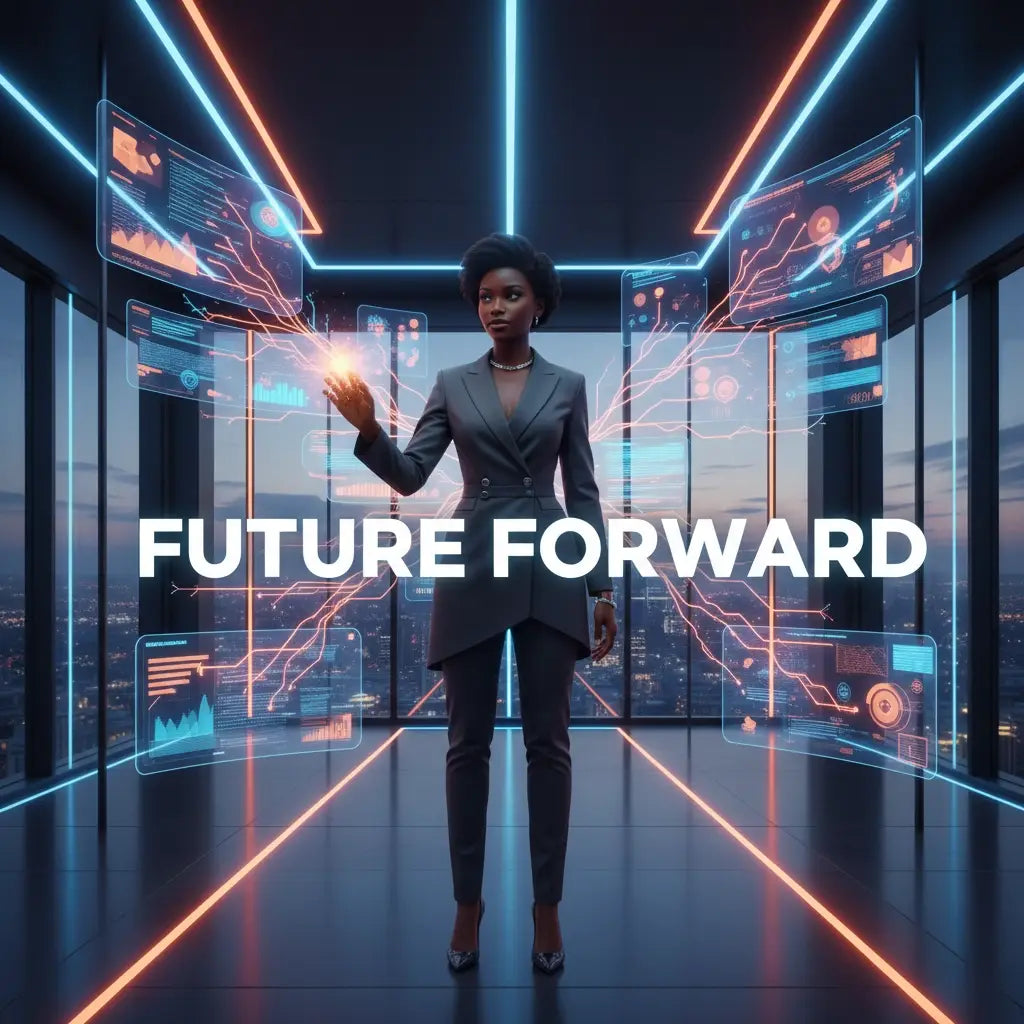 Futuristic neon office for first-gen professionals purpose-driven careers