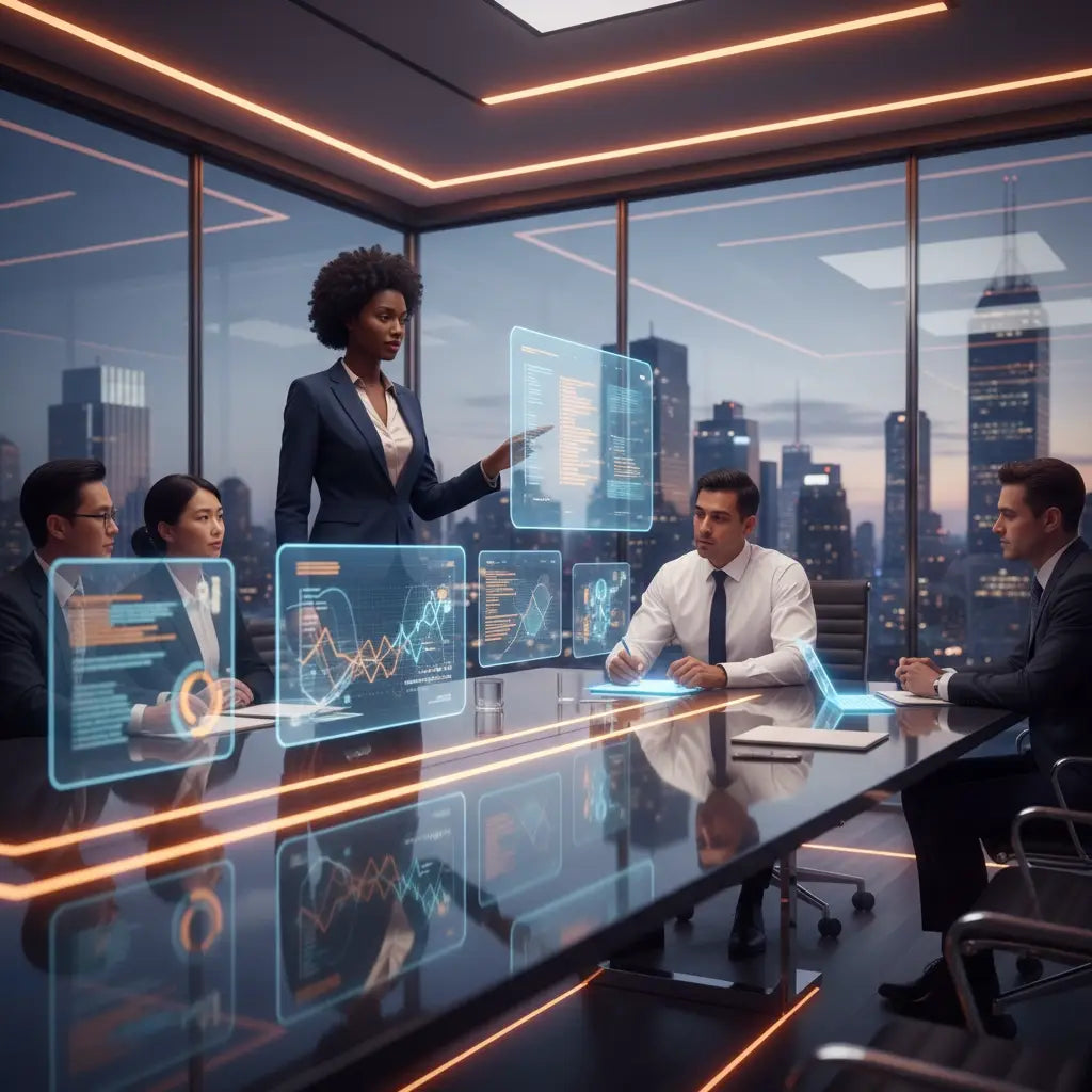 Holographic tablet displaying Christian leadership and biblical principles