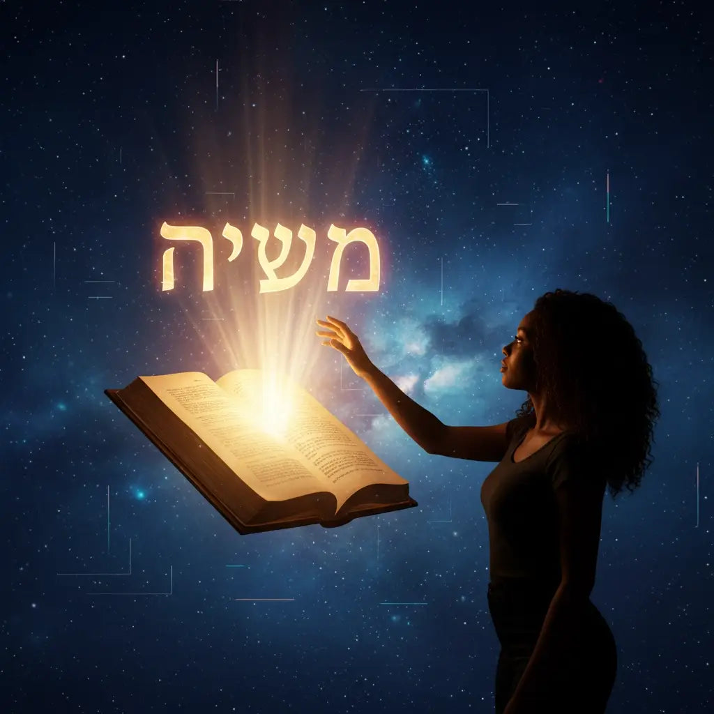 Open book with glowing pages showing Hebrew text Messiah in Avodah Dynamics article