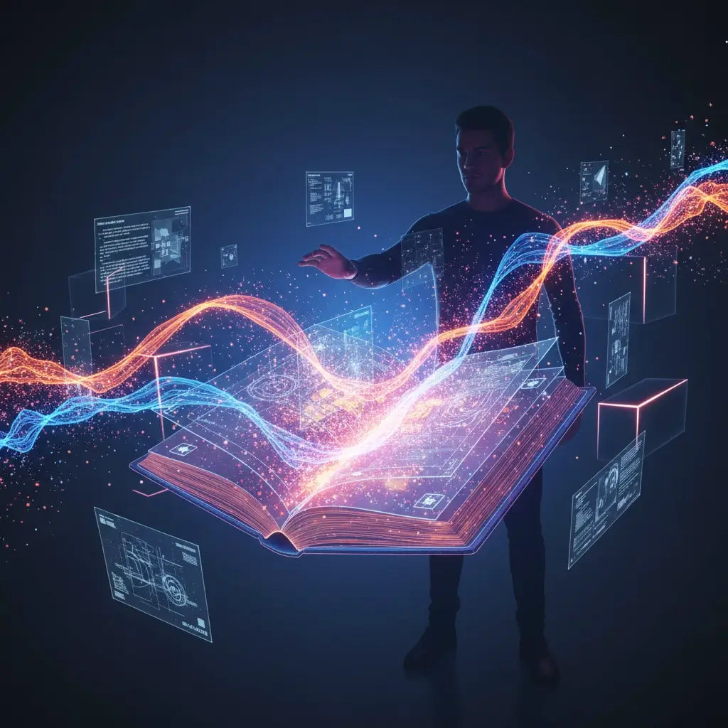 Open holographic book symbolizing spiritual discipline in Christian coaching