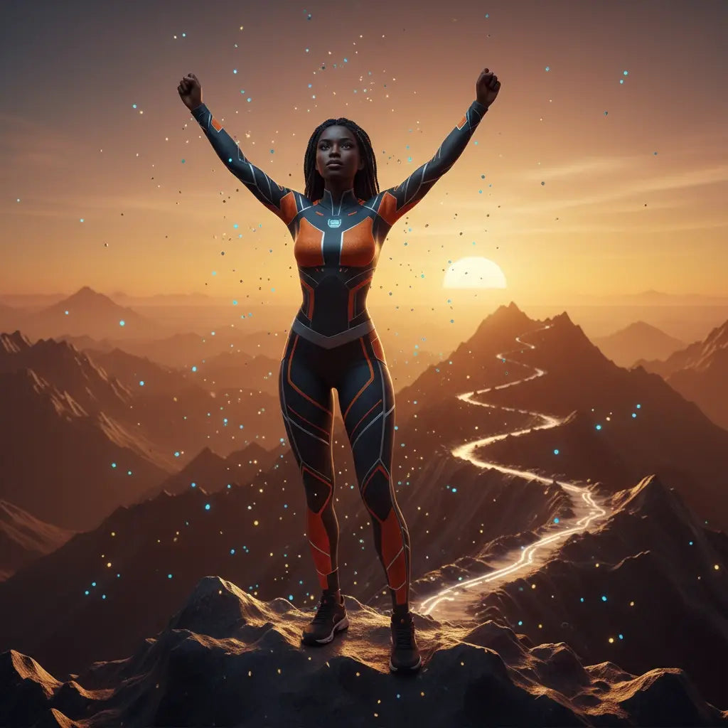 Sleek orange and black athletic suit embodying Hebrew concept of spiritual endurance