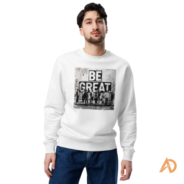 White Organic Cotton Sweatshirt by Hustle Culture and Avodah Dynamics with BE GREAT design