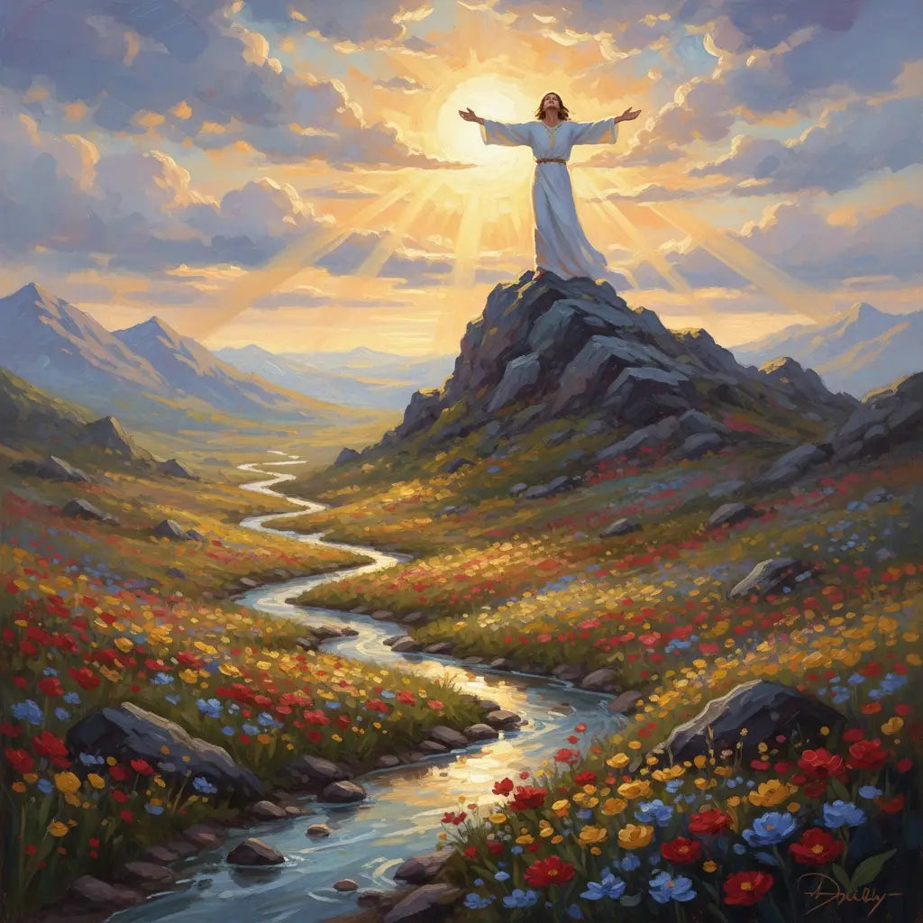 Painting of Jesus Christ on a mountain symbolizing faith-centered approach over hustle culture