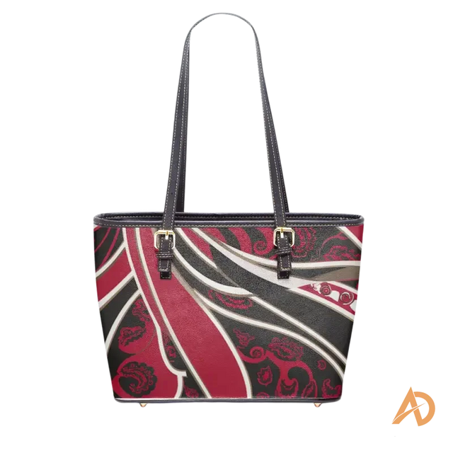 Paisley Large Leather Tote Bag in Black and Red - Avodah Dynamics