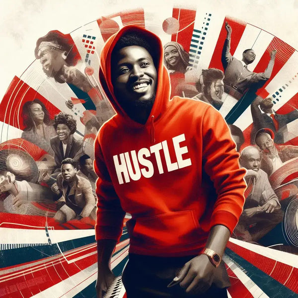 Person in a red hoodie showcasing hustle culture concepts for an easy life.