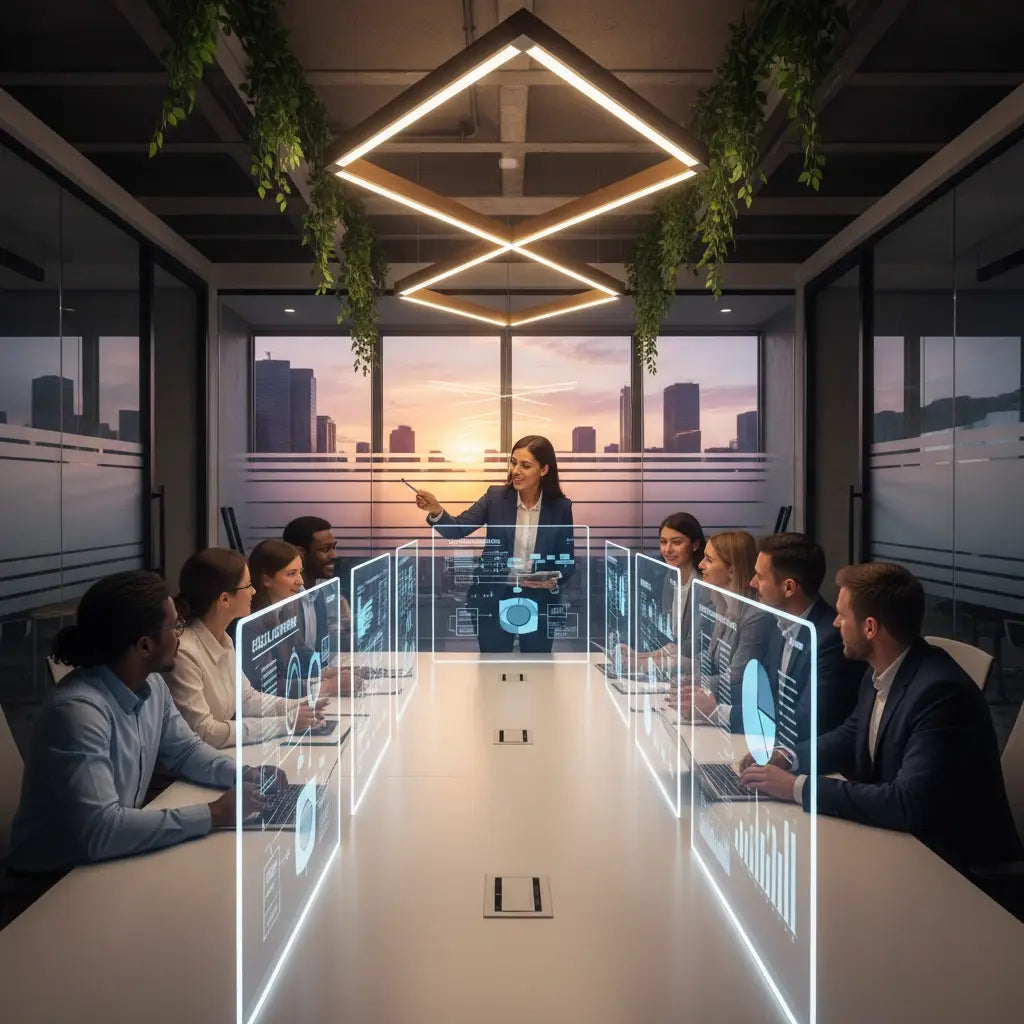 Christian executive wooden conference table with holographic displays