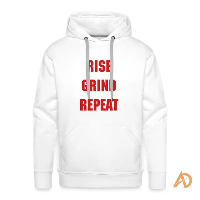 Relentless Ambition Premium Hoodie featuring Grind Repeat design on a white background