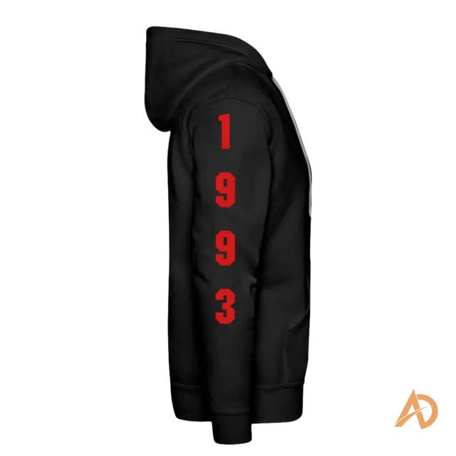 Back view of Relentless Ambition Premium Hoodie featuring bold red letters