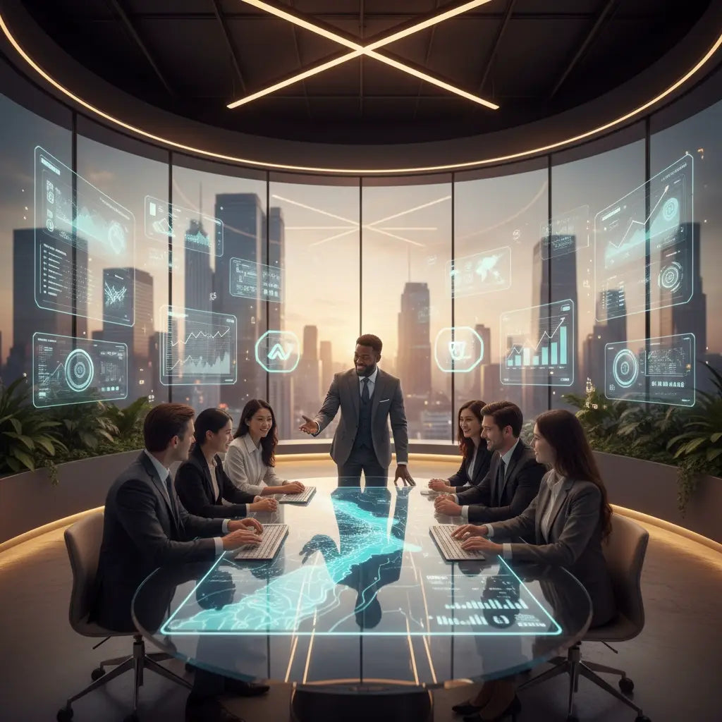 Futuristic round glass conference table for Christian leaders vision agility