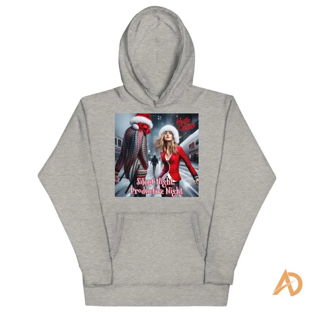 Gray hooded sweatshirt featuring album cover design by Hustle Culture with pouch pocket