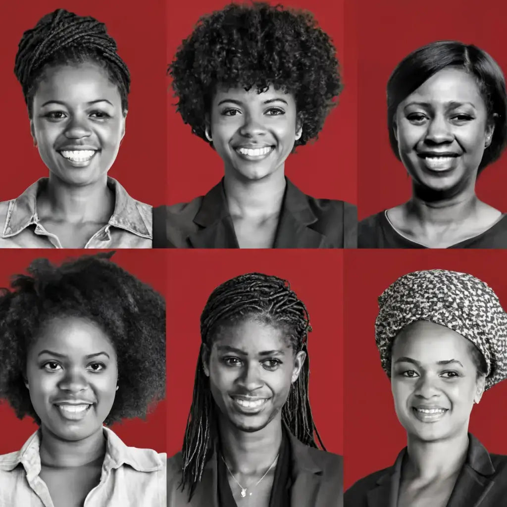 Headshots of successful Black Entrepreneurs on a red background showcasing talent in 2024.