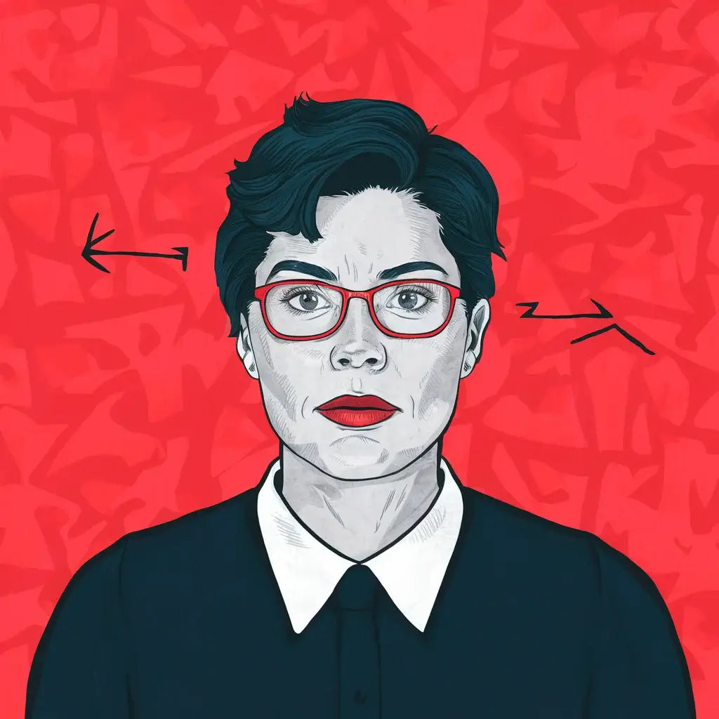 Stylized illustration of a person in red glasses promoting work-life balance and boundaries.