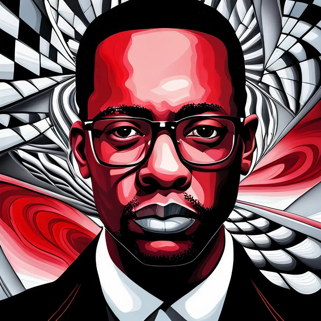 Stylized portrait of a person in glasses and suit symbolizing entrepreneurial resilience.