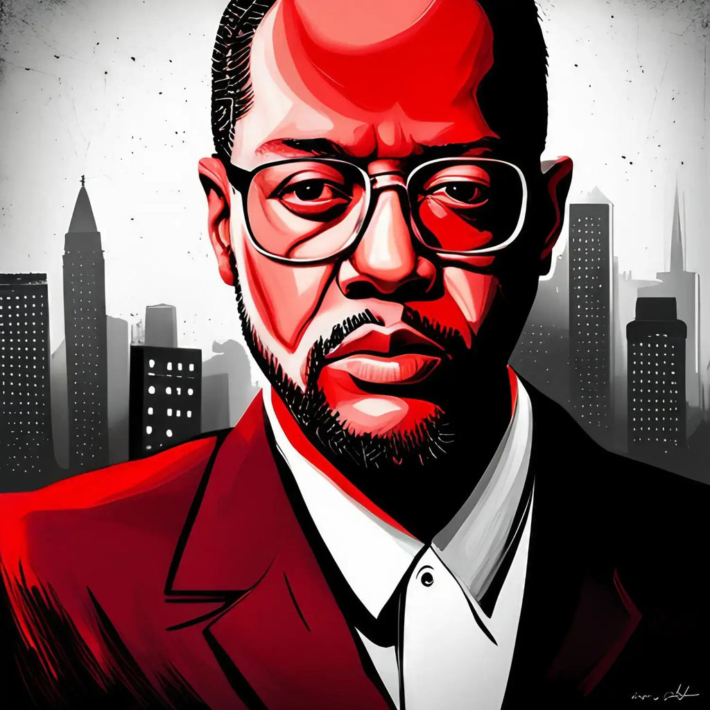 Stylized red and black illustration of a person in glasses symbolizing hustle mentality and increased productivity.