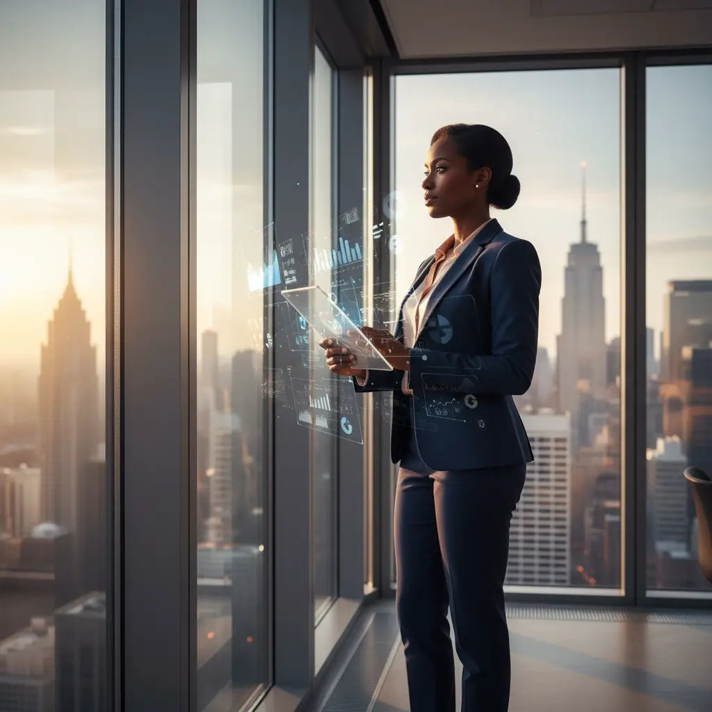 Christian executive tablet with holographic interface and kingdom values design